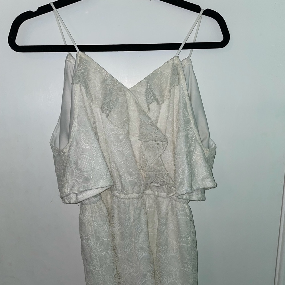 White Lace Cold Shoulder Romper